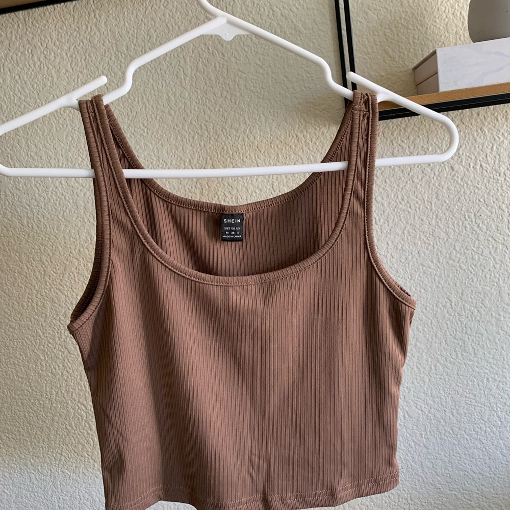 SHEIN Brown Fitted Crop Tank Top